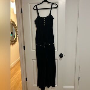 Juicy Couture Black Black Terry Cloth  Wide-Leg Jumpsuit with Gold Buttons